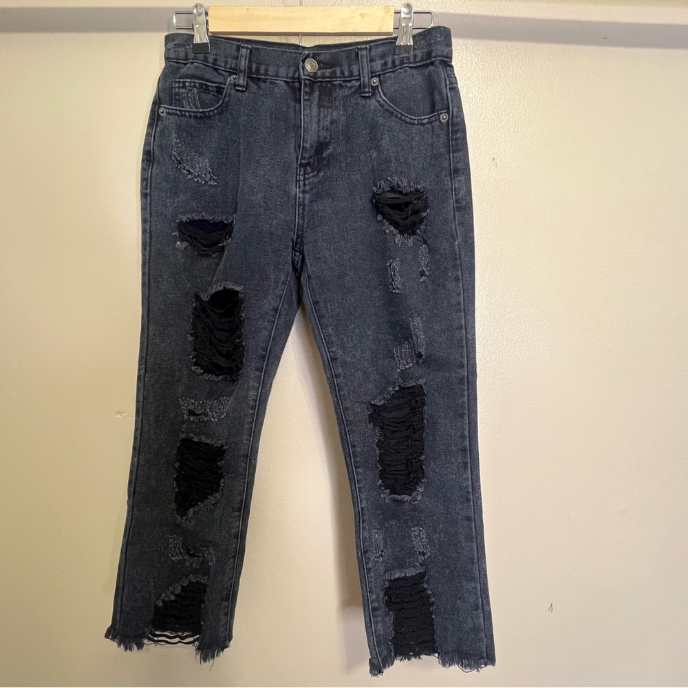 Forever 21 Black Destroyed Distressed Cropped Jeans Size Small